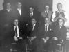 RCAF Yorkton Combines Hockey Team. Back row (L-R) Gary Kunysh, Les Pavelick, Elmer Perry, Darrell Hunter, Lorne Scadden. Front row (L-R) Gerry McGarry, Shiner Chernoff (coach), Don Fraser and Garry Reeder - December 1964