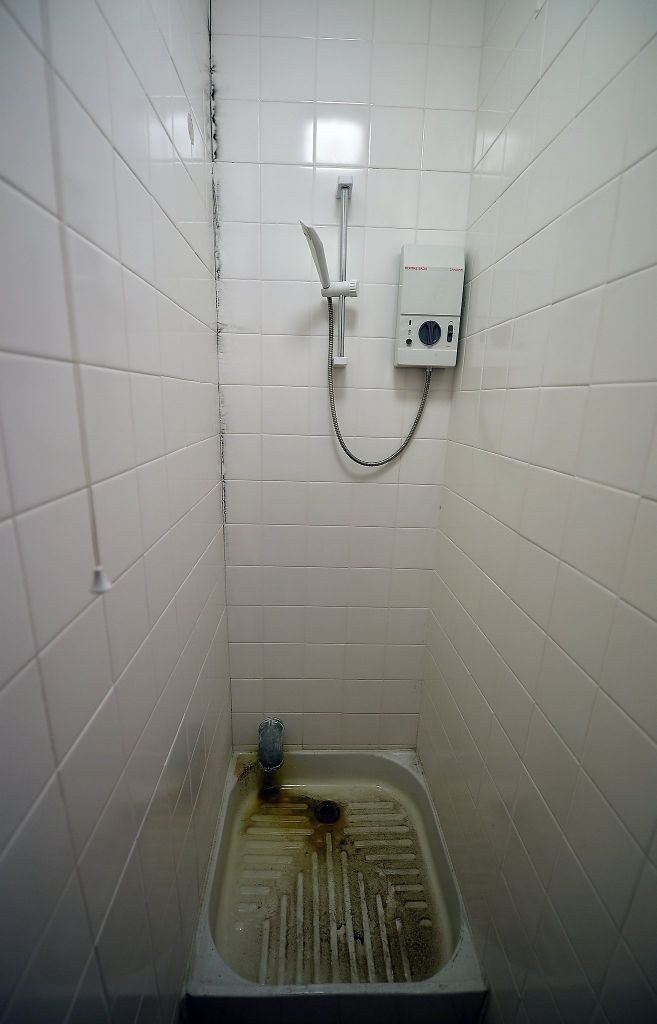 The shower in the decontamination room at a nuclear bunker